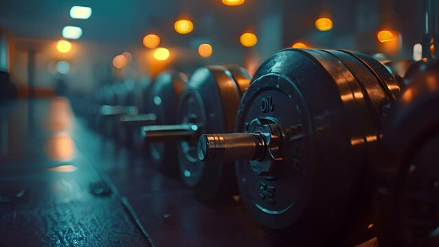 This Close-up of a barbell, symbolizing strength and determination in gym workouts