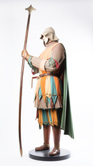 Warrior, medieval spearman in armor. White background, isolate. AI generated.