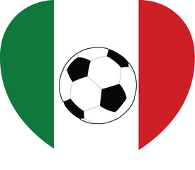 An Italy Italian flag in the shape of a heart soccer football design concept illustration