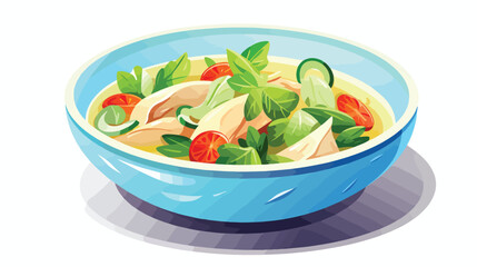 Bowl of tasty chicken soup on white background 2d f