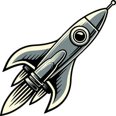 A rocket space ship cartoon spaceship rocketship illustration in a retro vintage style