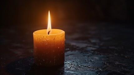 A single glowing candle in the dark, casting a warm light with a serene and calming presence