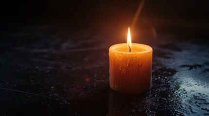 A single glowing candle in the dark, casting a warm light with a serene and calming presence
