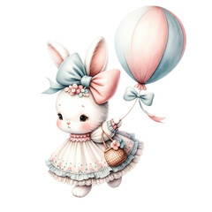 Obraz premium Cute Bunny Girl Watercolor Sublimation Clipart.