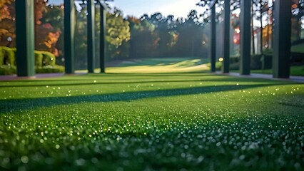 This Serene golf driving range awaits players, tees empty, ready for swings and shots