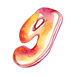 A small, vibrant rainbow watercolor letter "g" gleams on a pristine white background, radiating joy and creativity with its colorful strokes and whimsical charm.