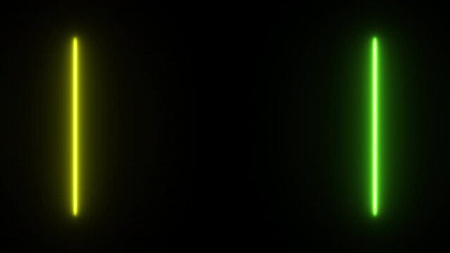 Introduction animation featuring a vertical neon line bar splitting into two (yellow and green), then merging back into one.