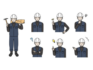 大工、土方の男性のイラストセット