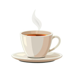 A cup of coffee on a saucer. The coffee is steaming.