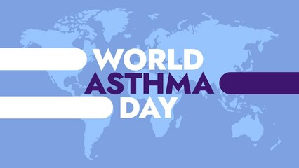 World Ashtma Day colorful motion graphics seamlessly loopable text animation with blue world map on a blue background great for celebrating world asthma day on 7 may
