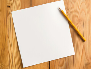 Blank Paper and Pencil on Wooden Background