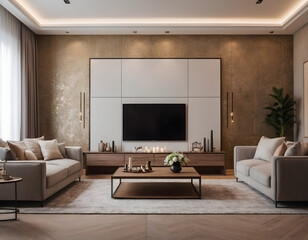 The mock up interior design of modern house and apartment luxury cozy living room and wall pattern texture background