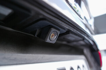 Close up of car rear view camera equipment on car trunk , Car parts concept