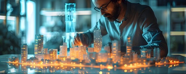 Executive Analyzing Holographic 3D Model of New Urban Development for Growth and Design Strategies