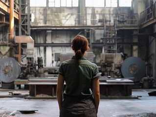 Female Worker Overlooking Factory Floor