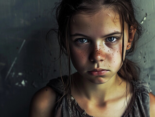 Intense Portrait of Young Girl with Freckles