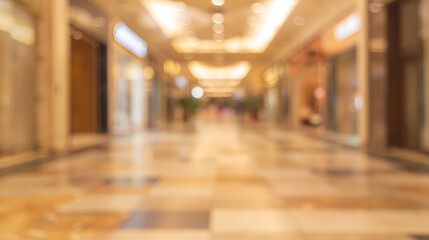 Blurry scene of a well-lit shopping mall corridor lined with stores, blurry background of the mall, mall background, blurred background hallway