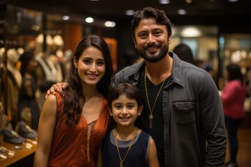 Happy Family Shopping Together in a Jewelry Store. Global Day of Parents