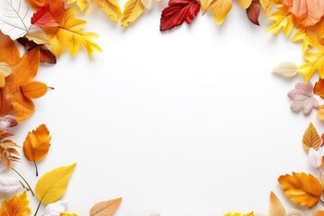 Autumn Leaves Frame on White Background