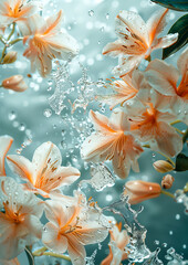 Elegant Orange Lilies Surrounded by Sparkling Water Droplets