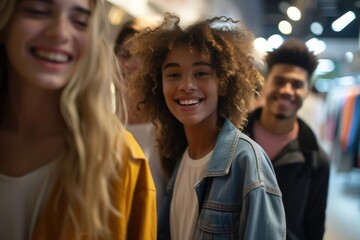 Fototapeta premium Diverse Group of Smiling Young Friends Enjoying Time Together