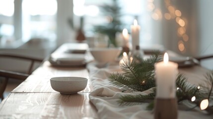Elegant Christmas dining table setup with festive decorations in modern home interior