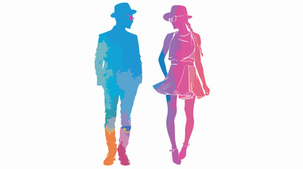 couple colorful silhouette and both with hat and glas