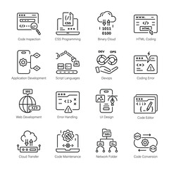 Handy Collection of Programming Components Linear Icons 

