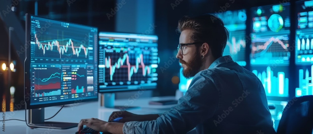 Poster in the near future, a successful trader will use a computer with a transparent display that displays