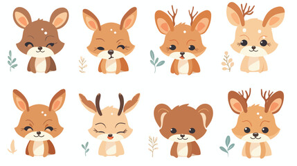 Cute deer animal emotions tiny deer with emoji coll