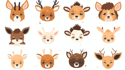 Cute deer animal emotions tiny deer with emoji coll