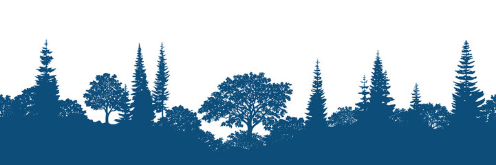 Silhouette of a forest, seamless border, isolated on white background	