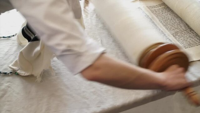 Jewish Ritual: Reading and Rewinding Torah Scroll