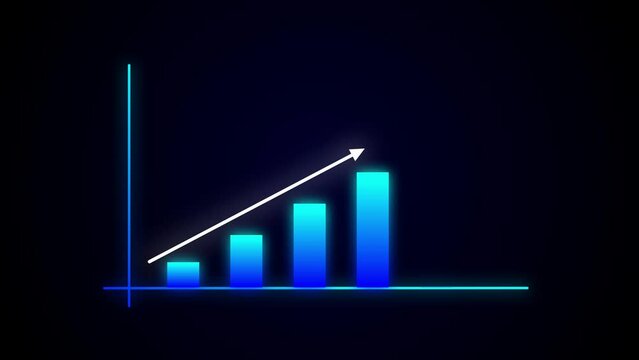 Blue bar graph on a dark background, symbolizing upward business growth and positive financial trends.