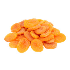 A heap of dried organic apricots isolated transparent