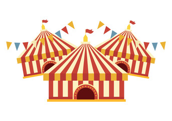 Set of circus dome icons with holiday flags. Isolated on white background. For poster, tickets, posters, banner. Vector