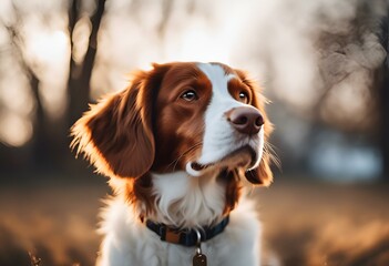 AI generated illustration of a brown and white dog against a blurred background