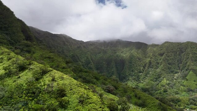 Hawaii Koolau Range mountains jungle drone aerial video 4K