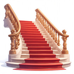 Bold and Lavish Grand Staircase with a Sumptuous Red Carpet, Perfect for Award Ceremonies, Weddings, and High-end Events.