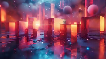 Futuristic Neon Shapes in Ethereal Cosmic Void