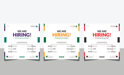 We are Hiring Recruitment advertising template. Recruitment Poster, Job hiring poster, social media, banner, flyer. Digital announcement job vacancies layout
