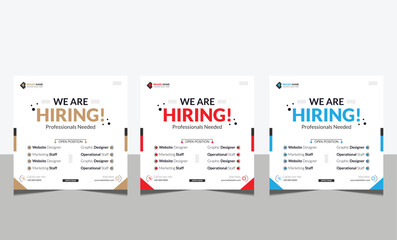We are Hiring Recruitment advertising template. Recruitment Poster, Job hiring poster, social media, banner, flyer. Digital announcement job vacancies layout