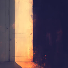 Ethereal Abandoned Doorway with Antique Film Filter - Purple and Orange Light