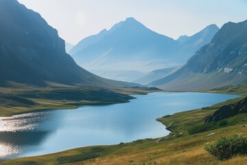 A large body of water surrounded by impressive mountains, showcasing the natural beauty of the landscape