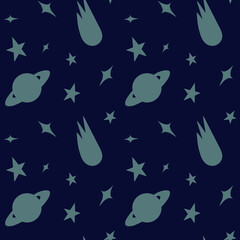 Space objects. Fairytale pattern for children.