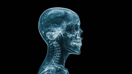 X-ray of a man. Brain in black background