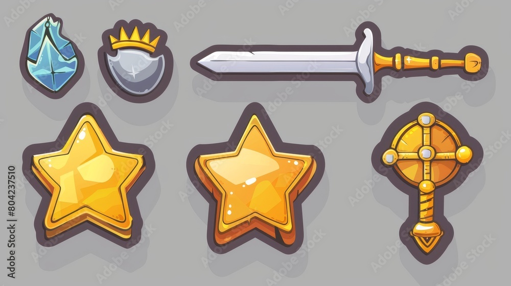 Poster symbols and rewards for three different levels of completion of a game task or for level rank progre