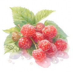 Bright Red Raspberries in a Watercolor Painted Style for Lifestyle, Food, and Freshness Themes.