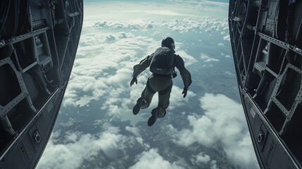 Skydiving: As the plane door opens, skydivers leap into the vast sky, experiencing the thrill of freefall before their parachutes deploy, guiding them safely to the ground