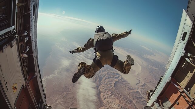Skydiving: As the plane door opens, skydivers leap into the vast sky, experiencing the thrill of freefall before their parachutes deploy, guiding them safely to the ground